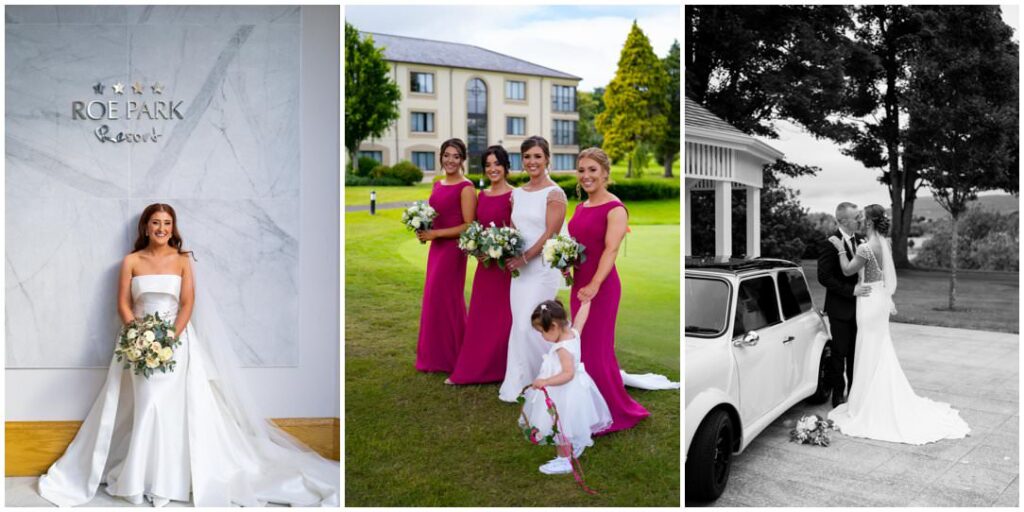 a selection of wedding photographs taken at roe park resort in limavady